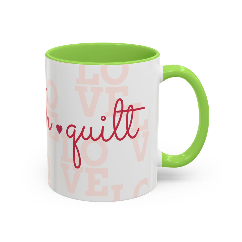 Love Quilting script mug | Colorful ceramic coffee cup