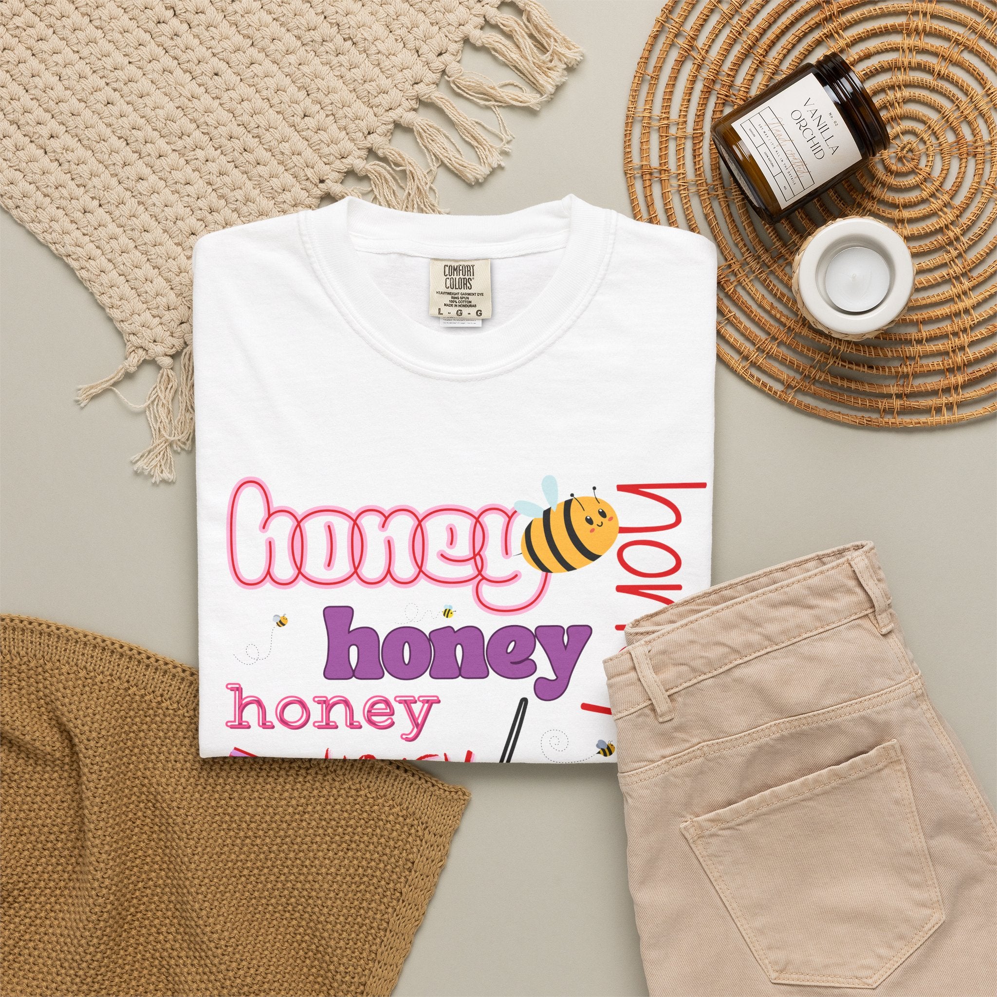 Honey Script Graphic T-Shirt — Playful Bee Typography Tee