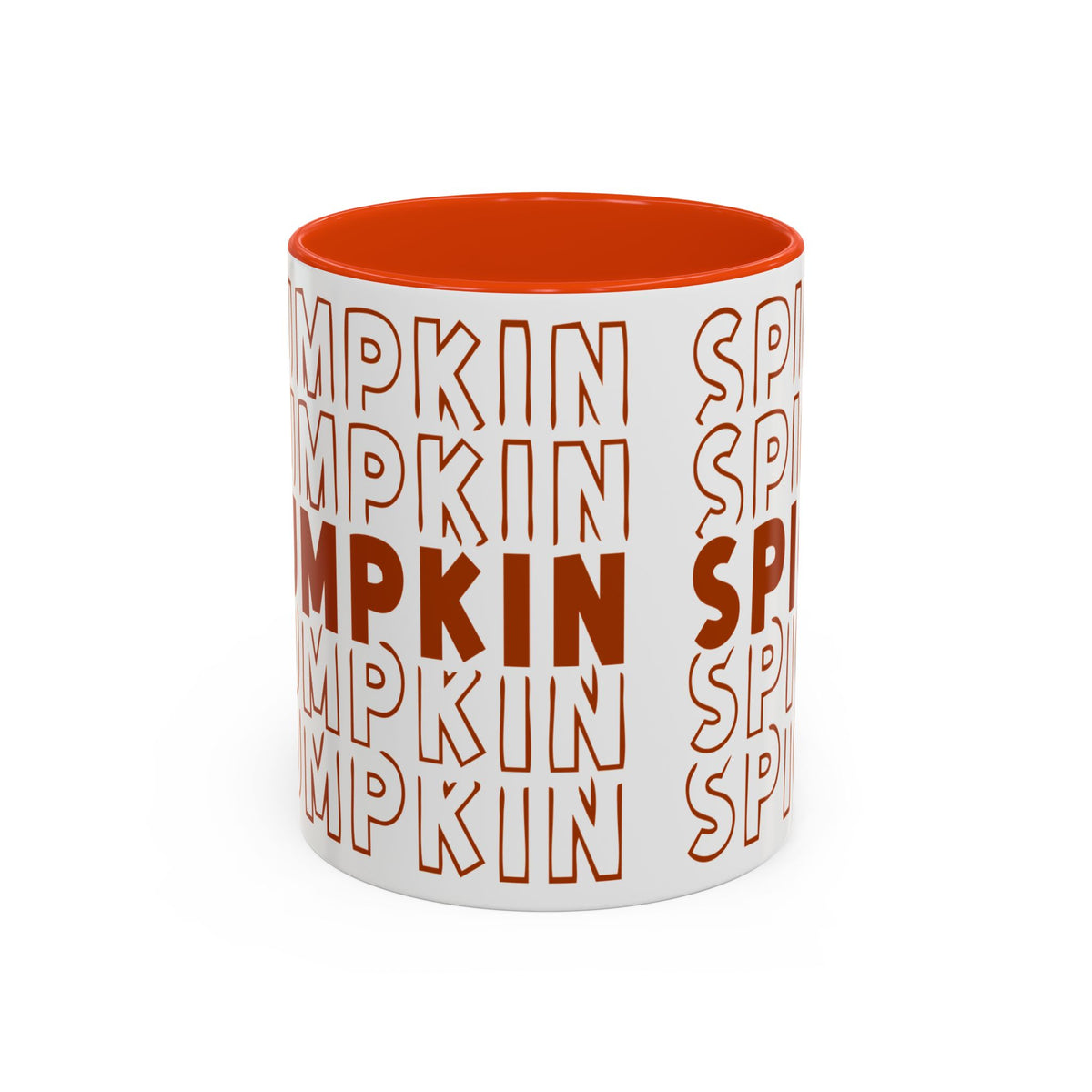 Pumpkin Spice Mug — Repeating 'SPICE' Retro Fall Coffee Cup (11oz/15oz)