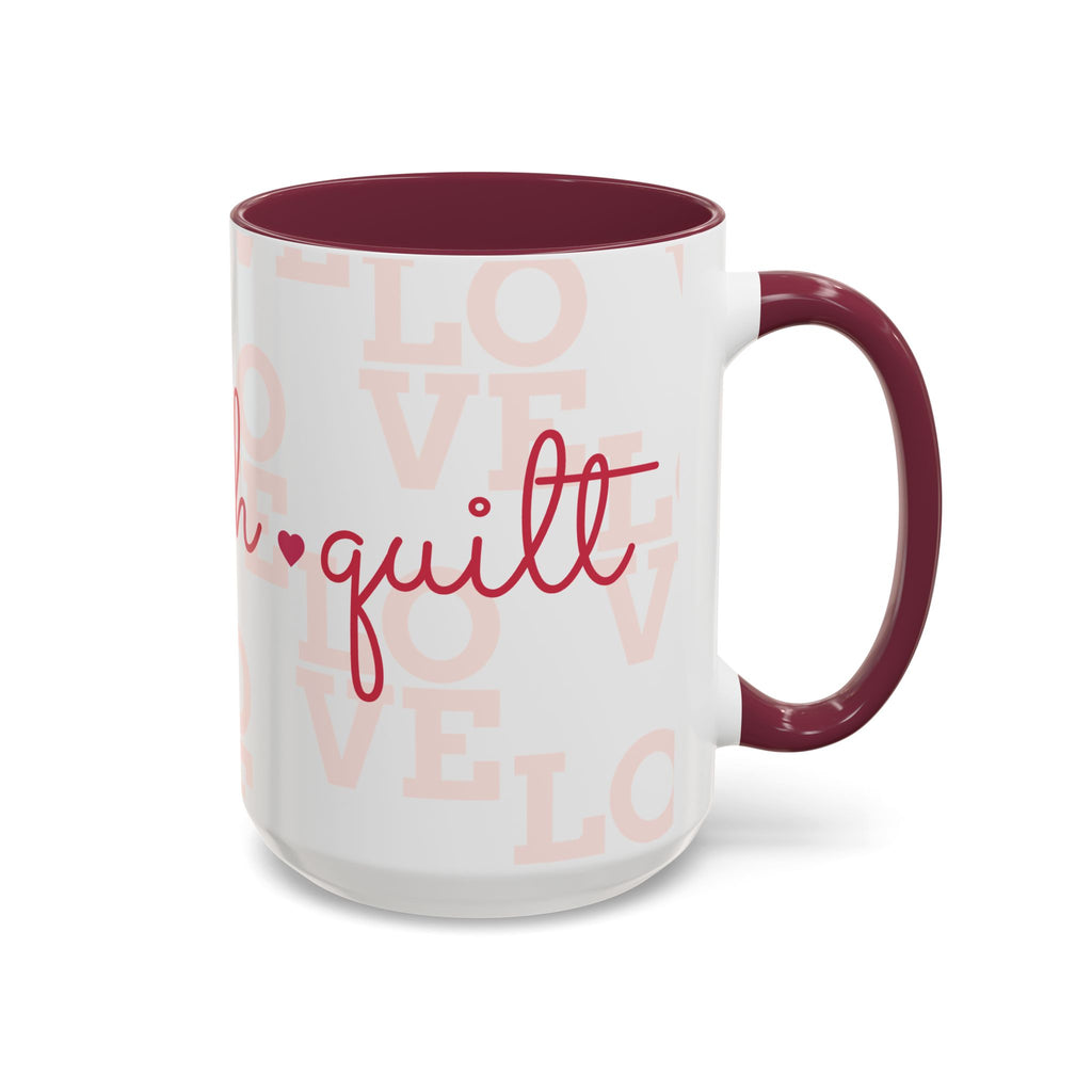 Love Quilting script mug | Colorful ceramic coffee cup