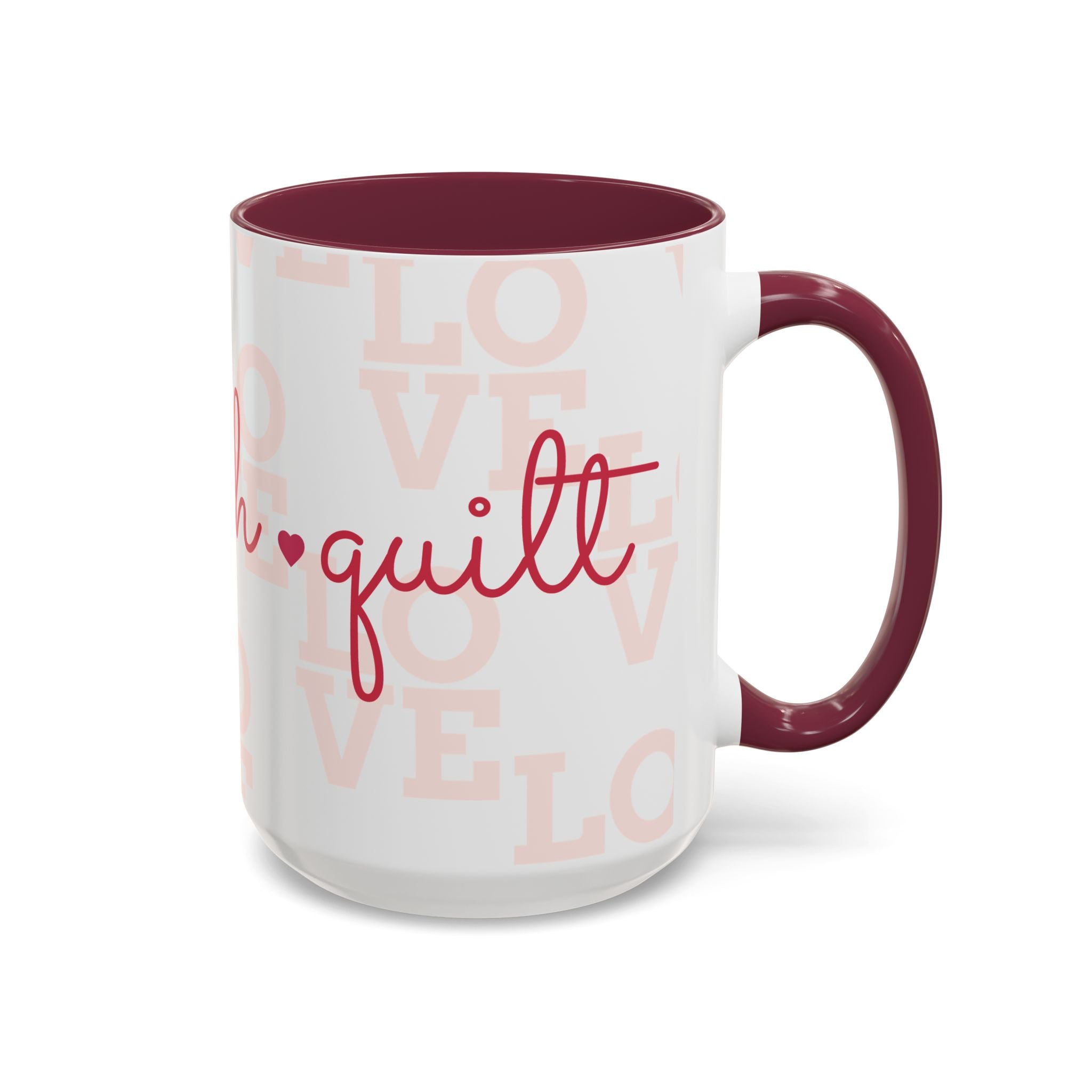 Love Quilting script mug | Colorful ceramic coffee cup