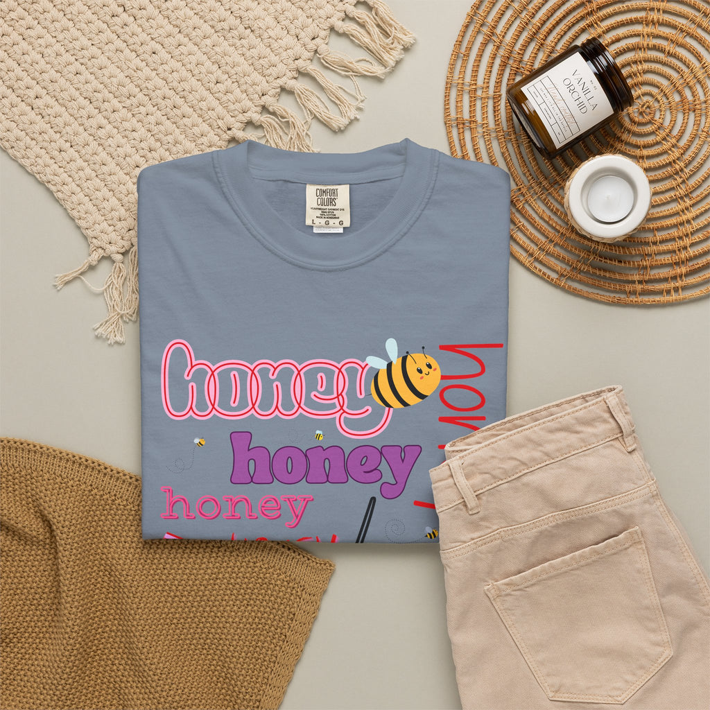 Honey Script Graphic T-Shirt — Playful Bee Typography Tee