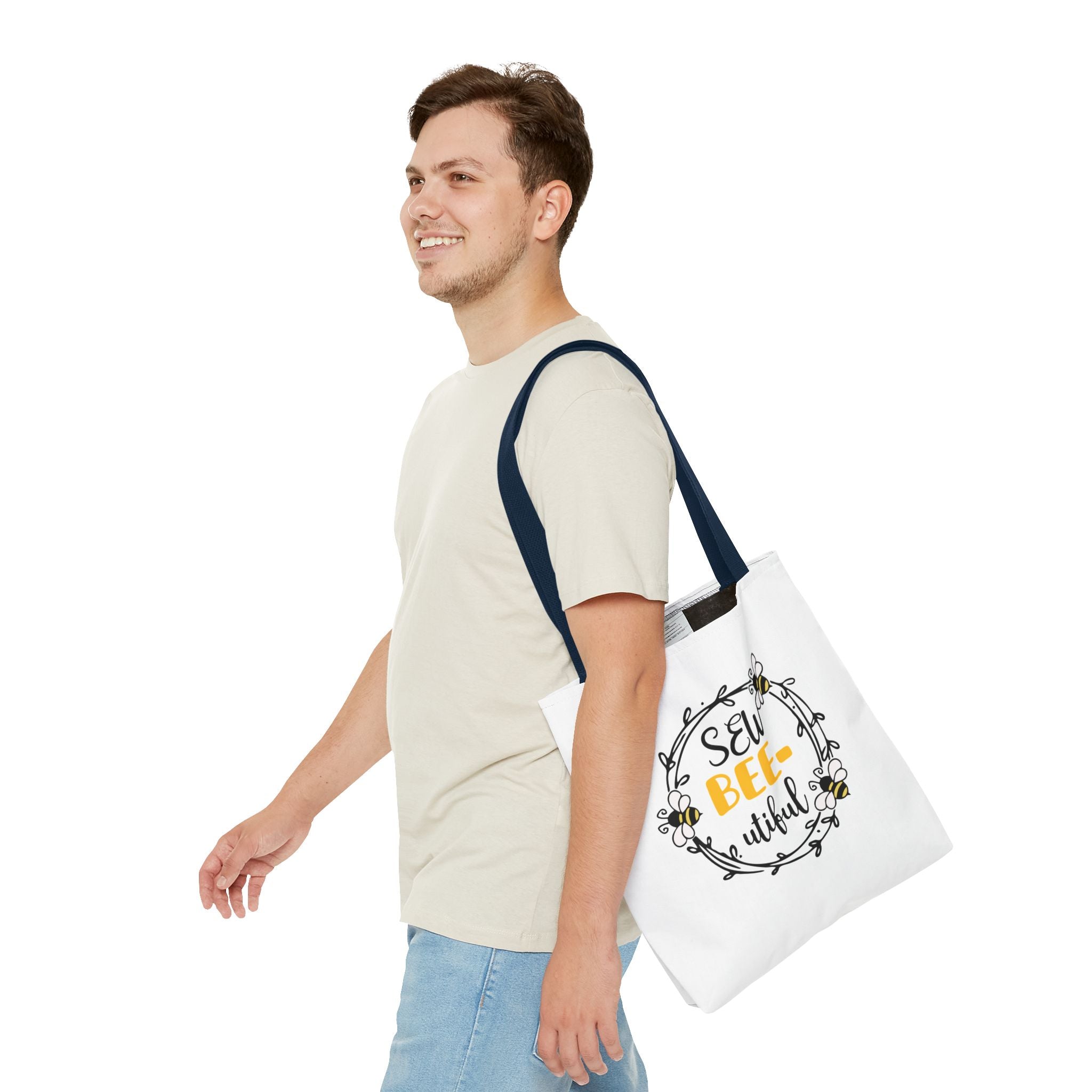 Sew Bee-utiful Tote Bag White | bee sewing craft motif