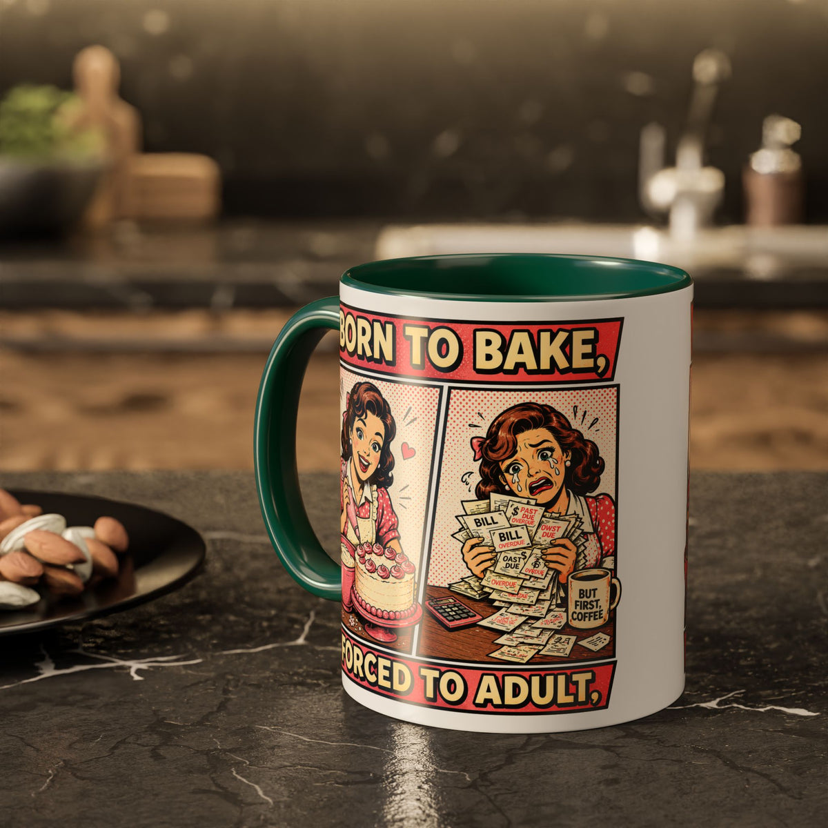 Born to Bake, Forced to Adult Ceramic Mug — Retro Baking Coffee Cup (11oz & 15oz)