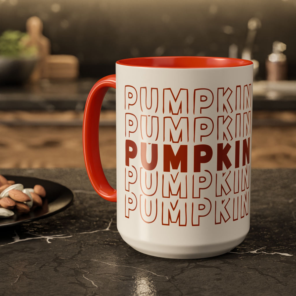 Pumpkin Spice Mug — Repeating 'SPICE' Retro Fall Coffee Cup (11oz/15oz)