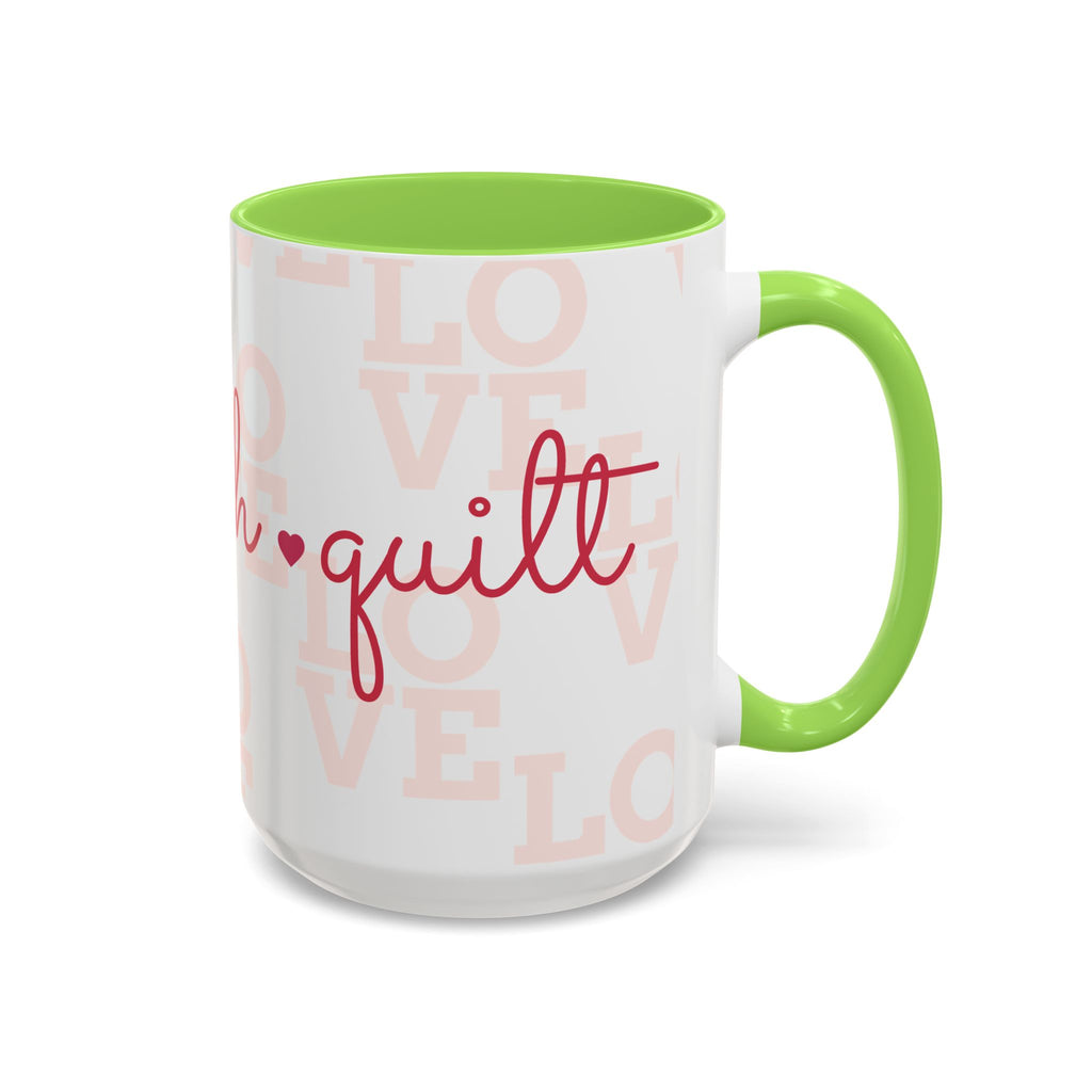 Love Quilting script mug | Colorful ceramic coffee cup