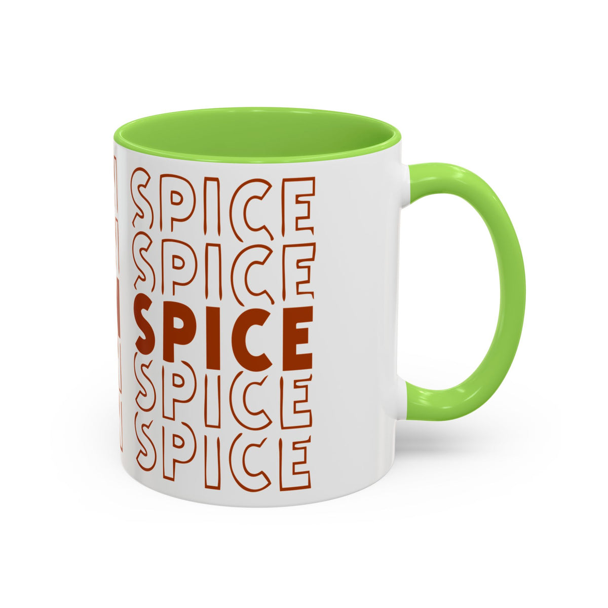 Pumpkin Spice Mug — Repeating 'SPICE' Retro Fall Coffee Cup (11oz/15oz)