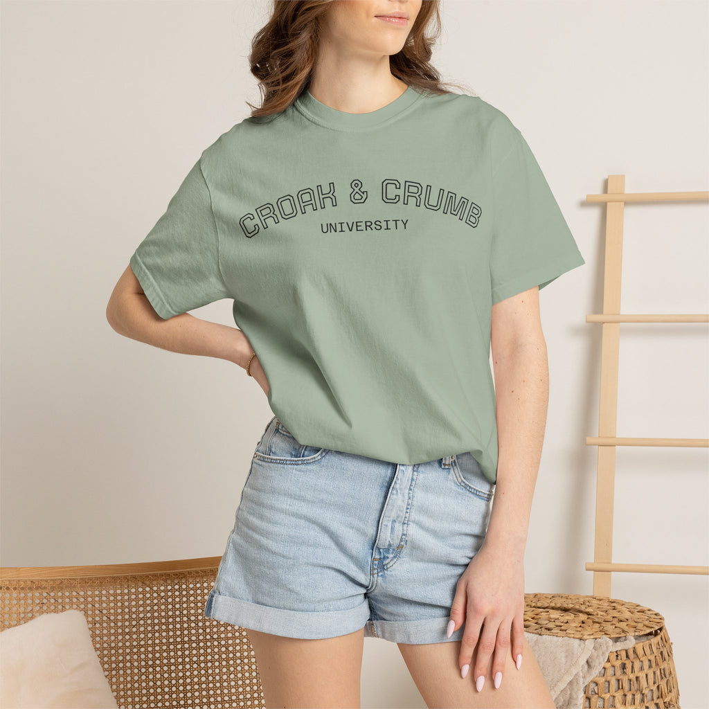 Croak & Crumb University shirt | Collegiate outline text tee