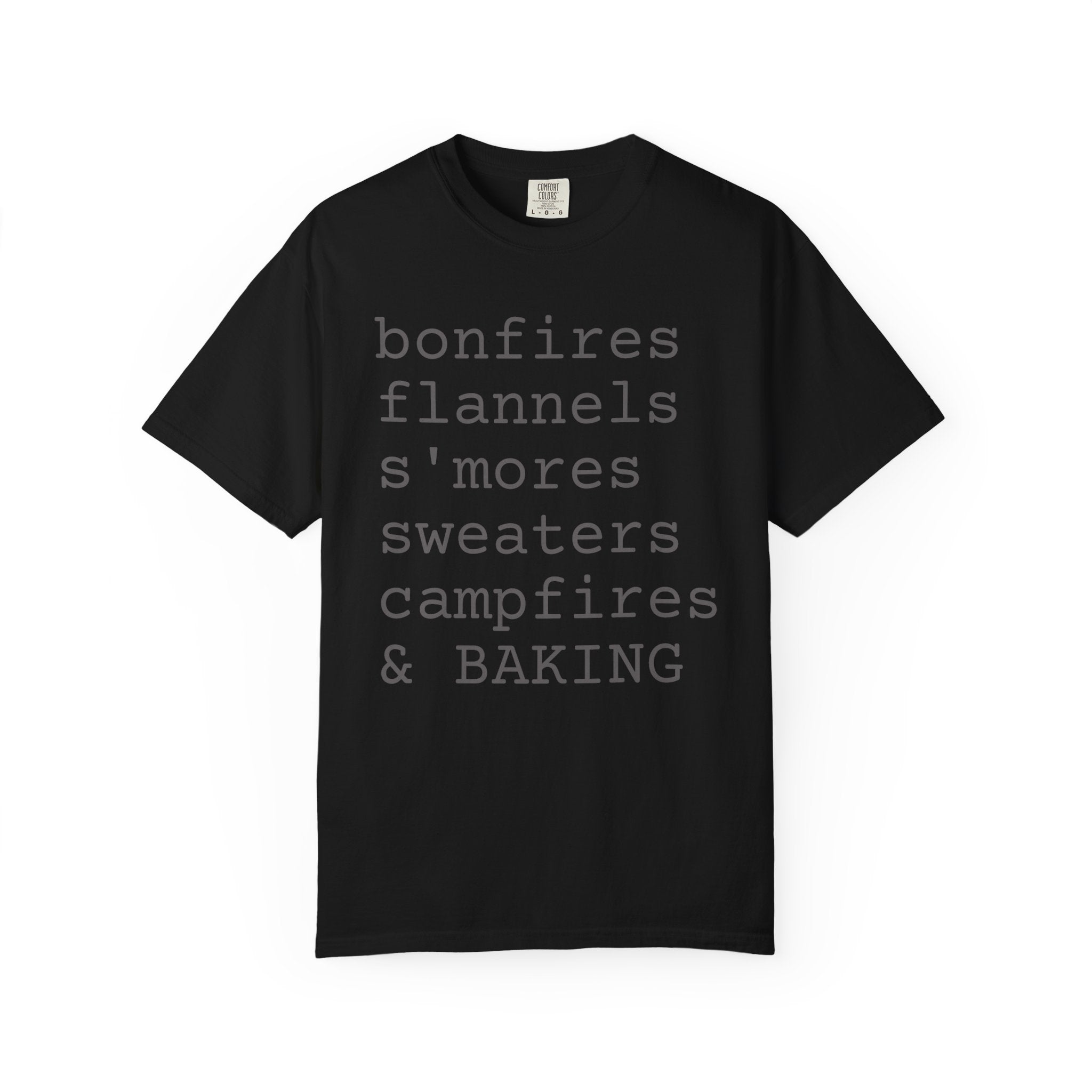 bonfires flannels s'mores sweaters campfires & BAKING T-shirt | Cozy Fall Typography Tee