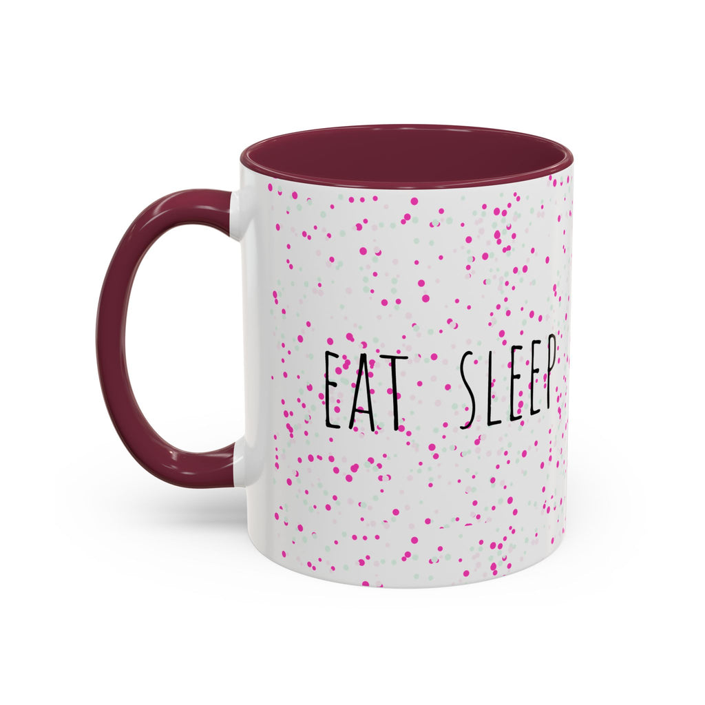 Eat Sleep Bake Repeat Mug | Pink Confetti Ceramic Coffee Cup (11oz, 15oz)