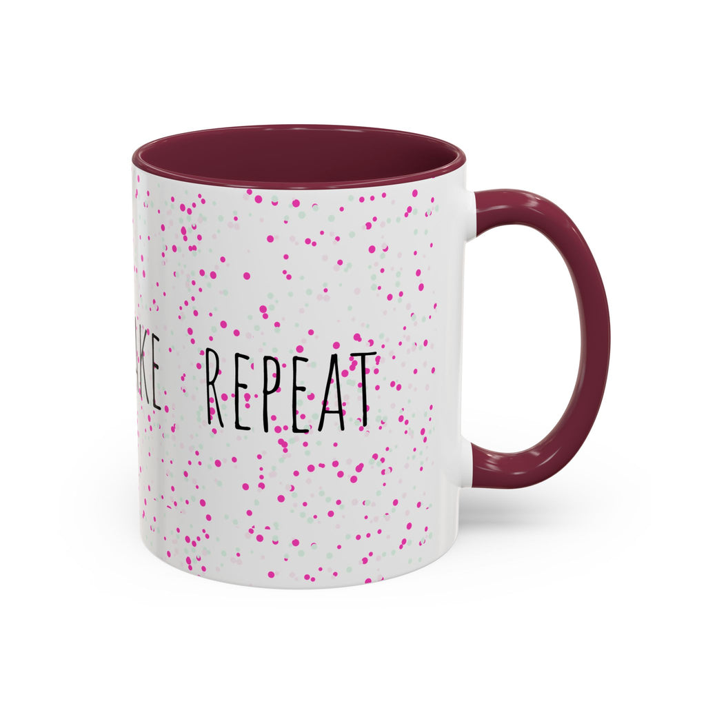 Eat Sleep Bake Repeat Mug | Pink Confetti Ceramic Coffee Cup (11oz, 15oz)