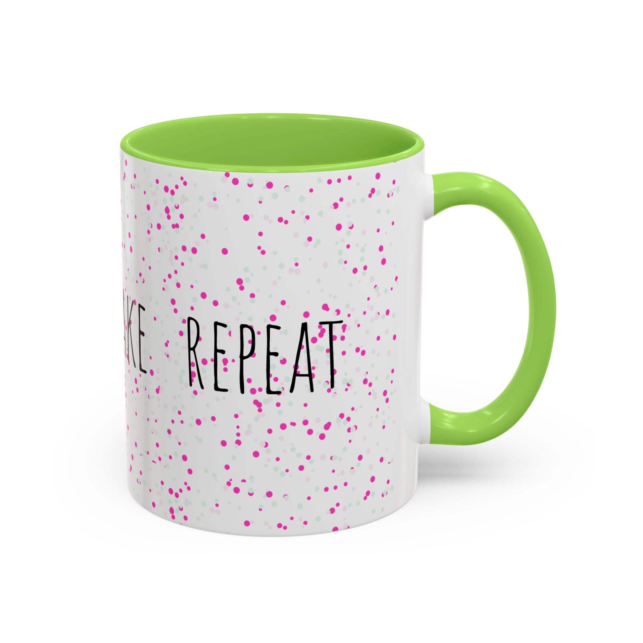 Eat Sleep Bake Repeat Mug | Pink Confetti Ceramic Coffee Cup (11oz, 15oz)