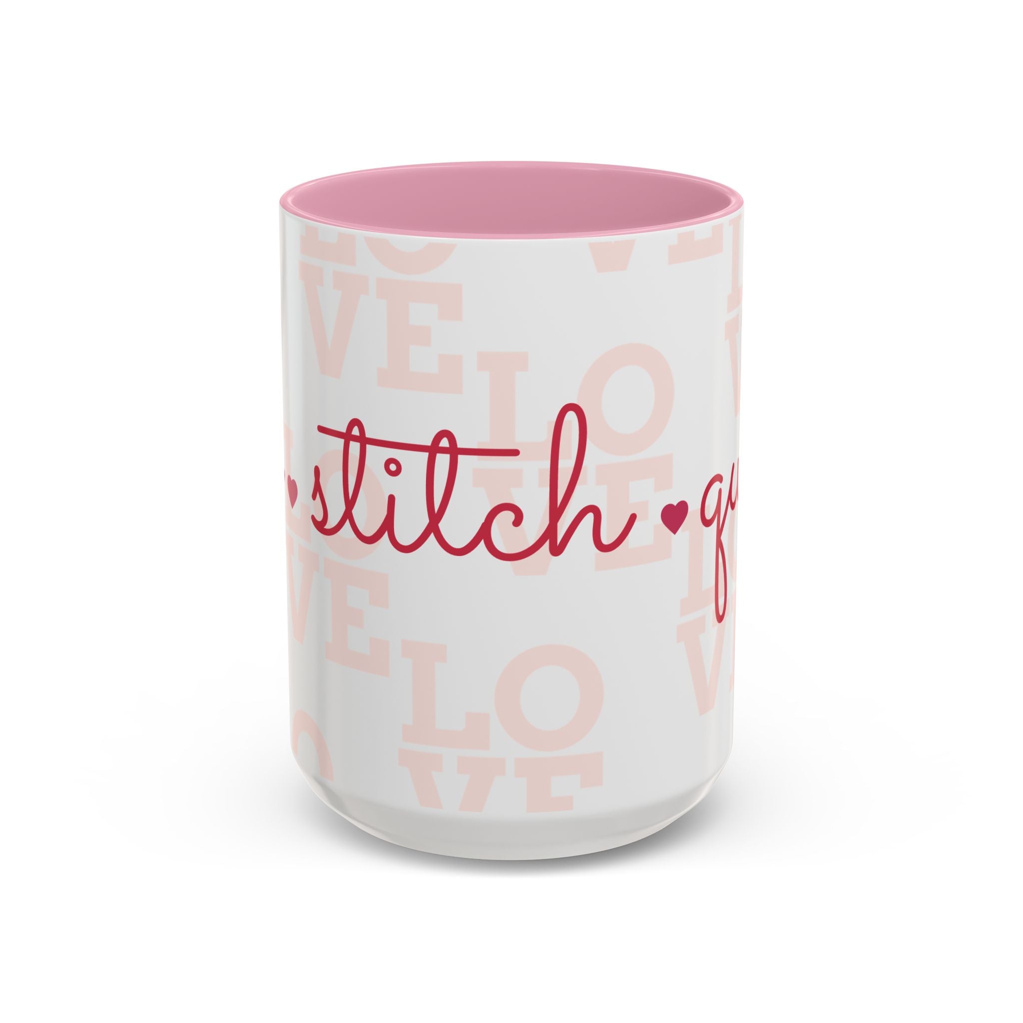 Love Quilting script mug | Colorful ceramic coffee cup
