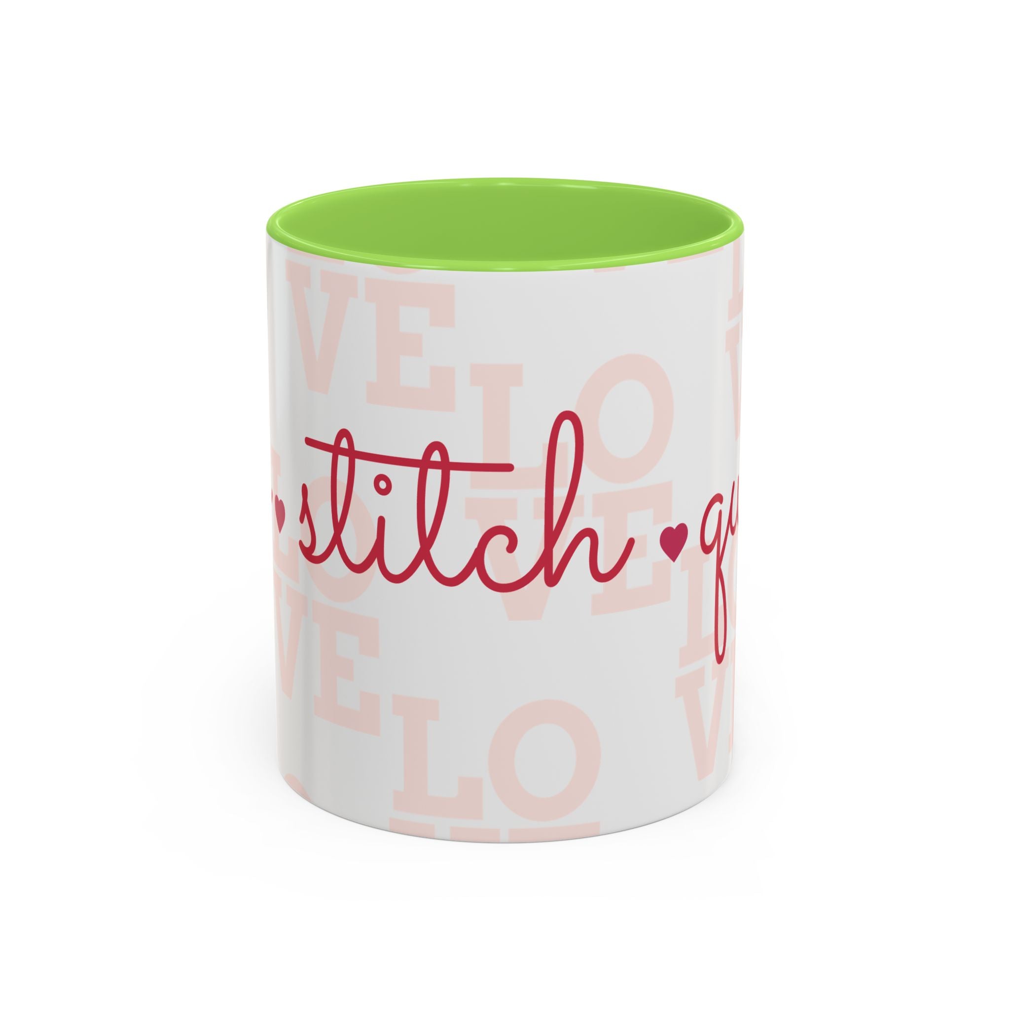 Love Quilting script mug | Colorful ceramic coffee cup