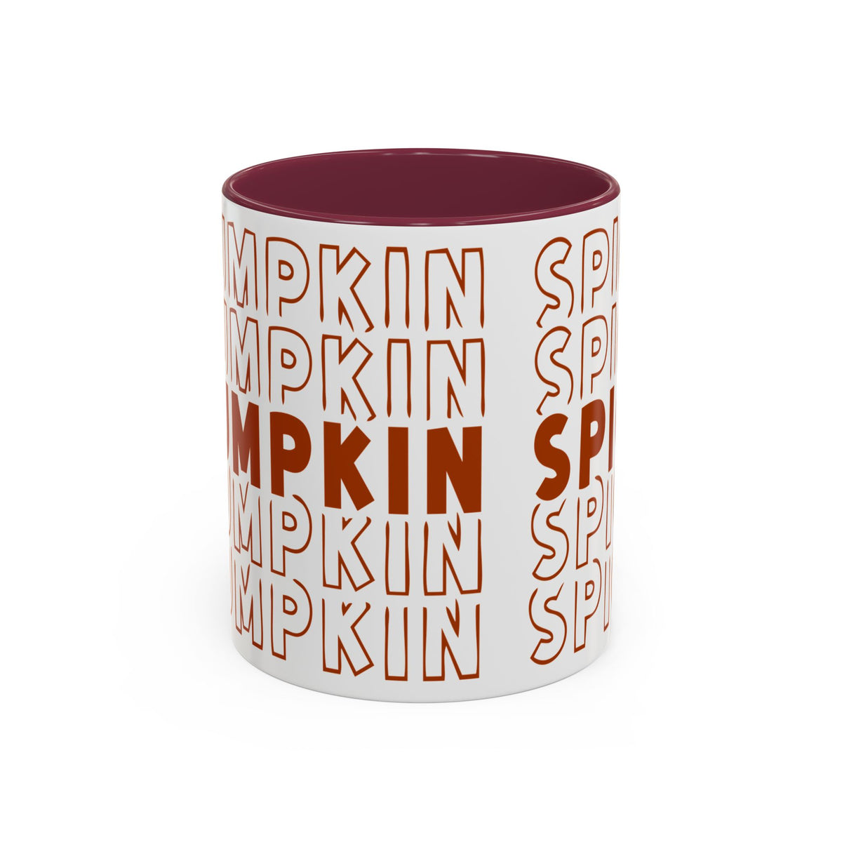 Pumpkin Spice Mug — Repeating 'SPICE' Retro Fall Coffee Cup (11oz/15oz)
