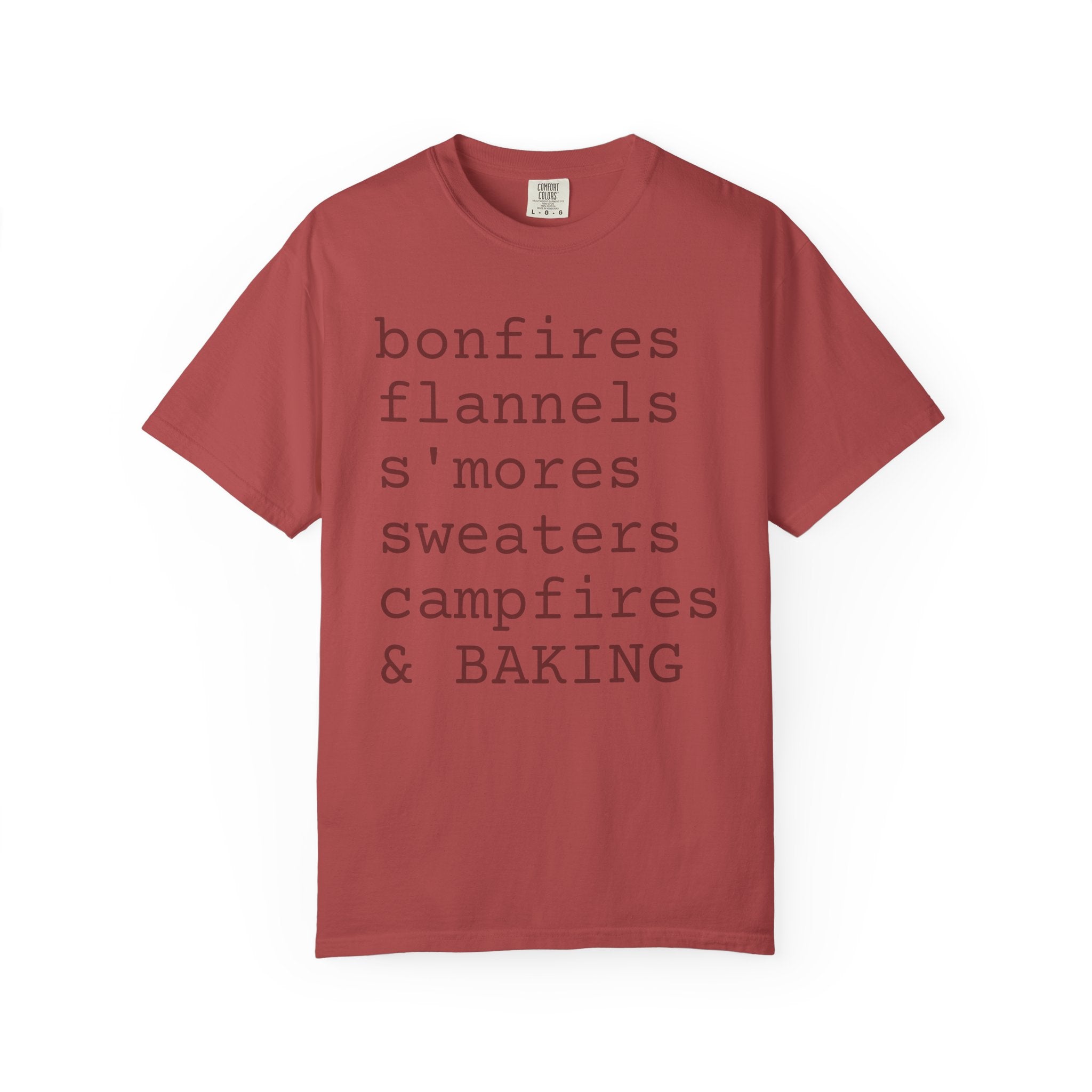 bonfires flannels s'mores sweaters campfires & BAKING T-shirt | Cozy Fall Typography Tee