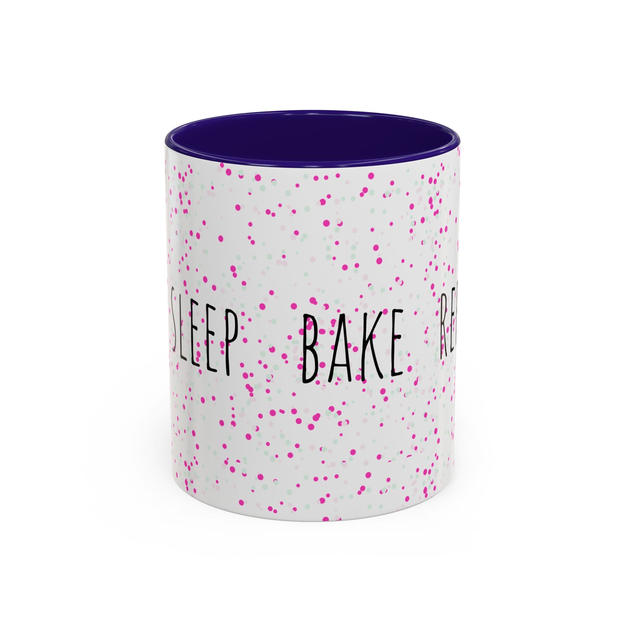Eat Sleep Bake Repeat Mug | Pink Confetti Ceramic Coffee Cup (11oz, 15oz)