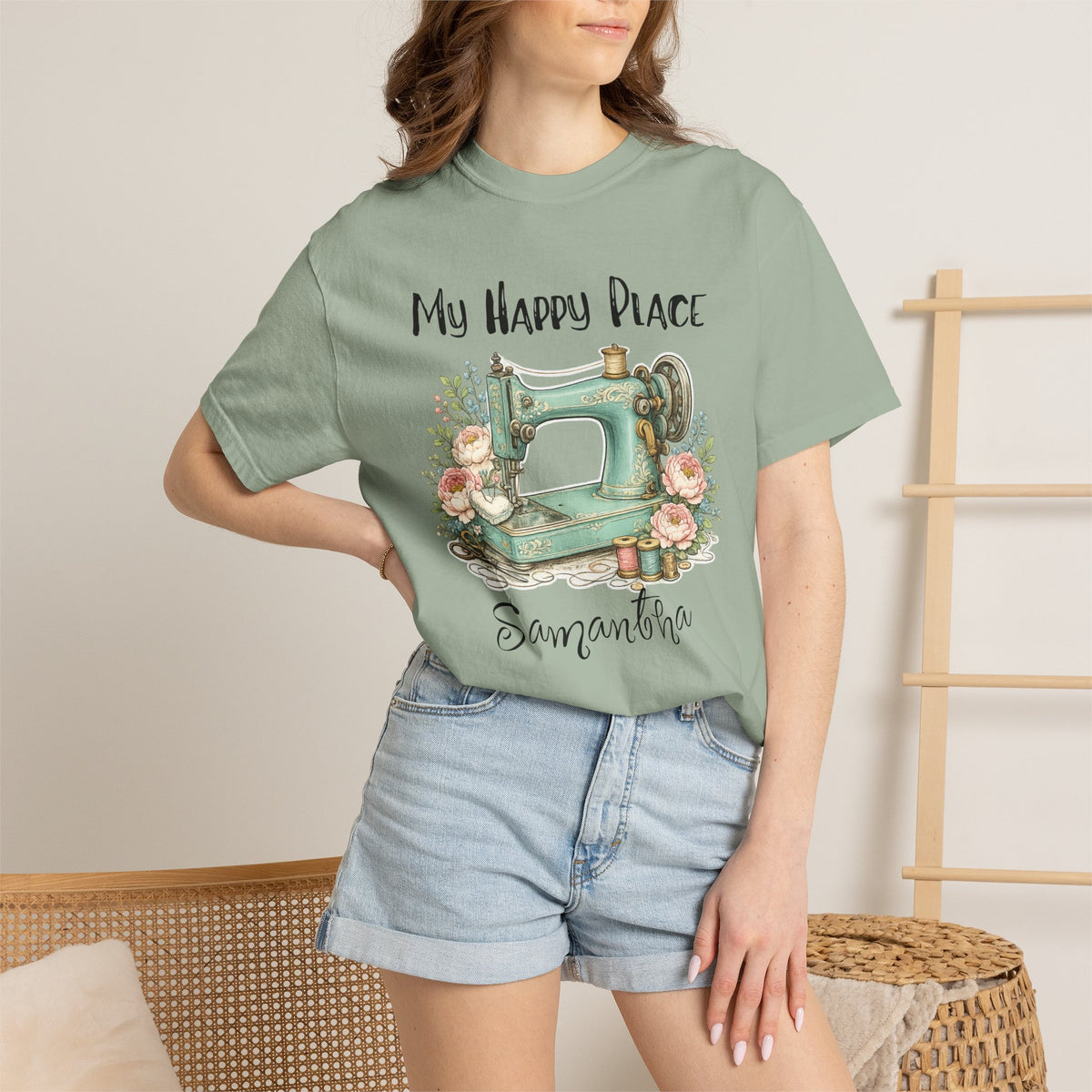 Sewing Lover T-Shirt — "My Happy Place" Vintage Sewing Machine Tee
