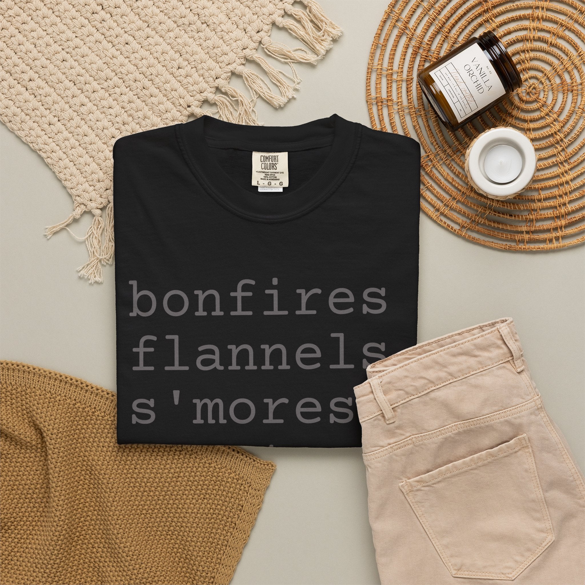 bonfires flannels s'mores sweaters campfires & BAKING T-shirt | Cozy Fall Typography Tee
