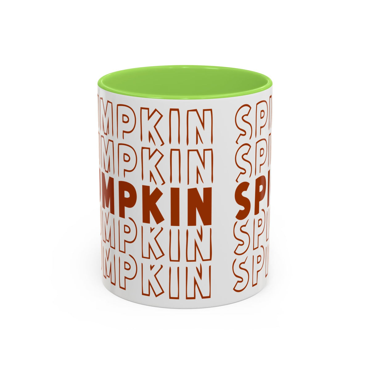 Pumpkin Spice Mug — Repeating 'SPICE' Retro Fall Coffee Cup (11oz/15oz)