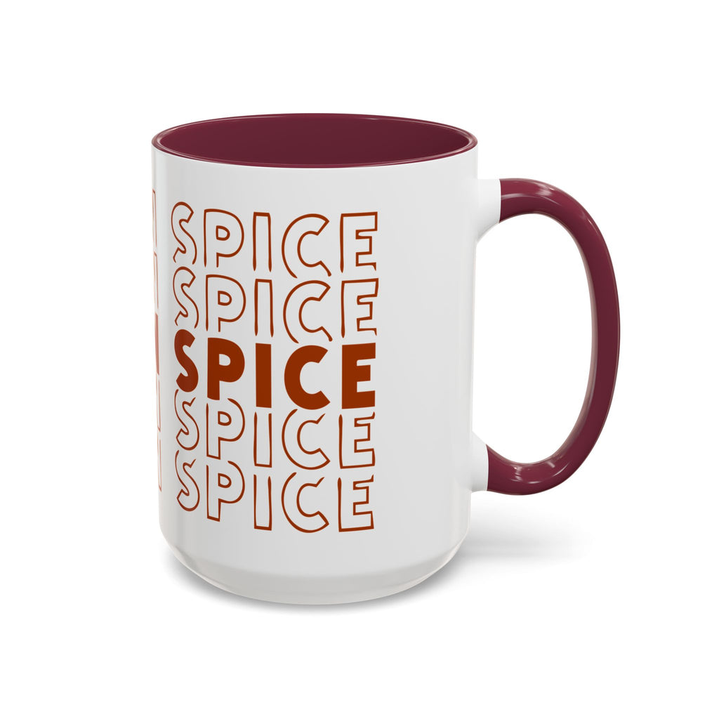 Pumpkin Spice Mug — Repeating 'SPICE' Retro Fall Coffee Cup (11oz/15oz)