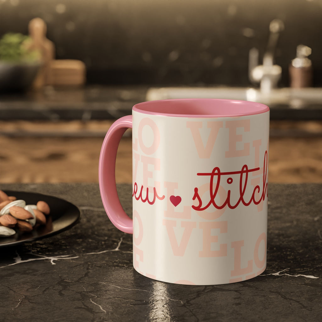 Love Quilting script mug | Colorful ceramic coffee cup