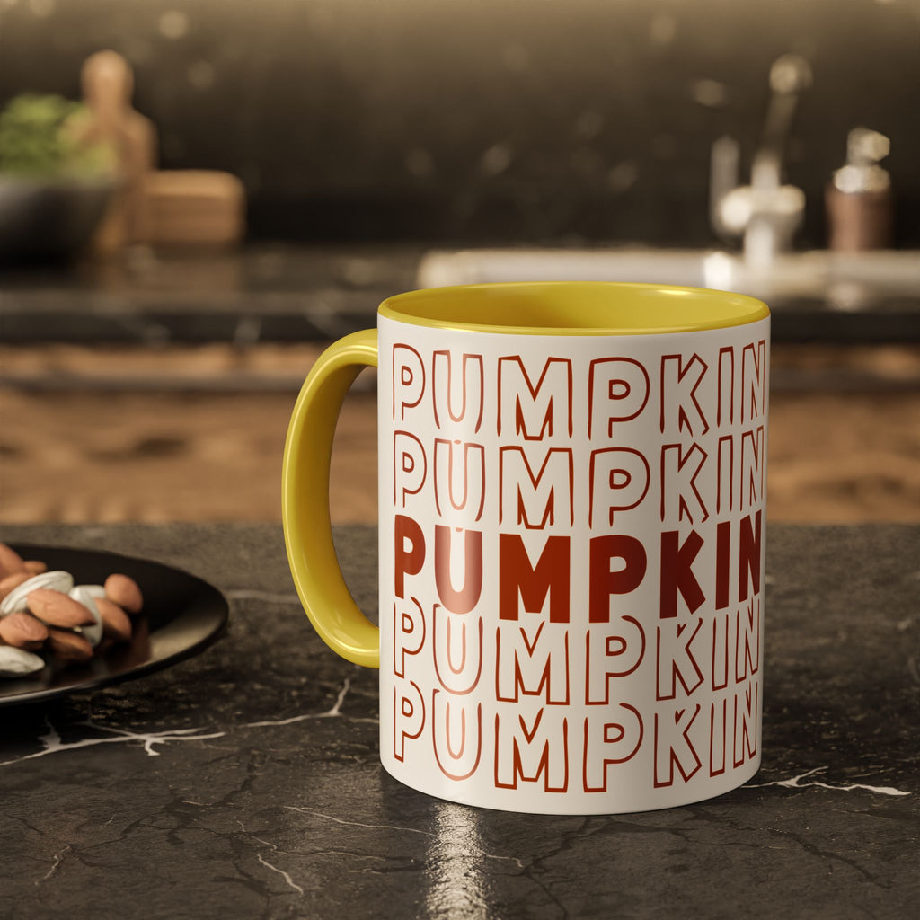 Pumpkin Spice Mug — Repeating 'SPICE' Retro Fall Coffee Cup (11oz/15oz)