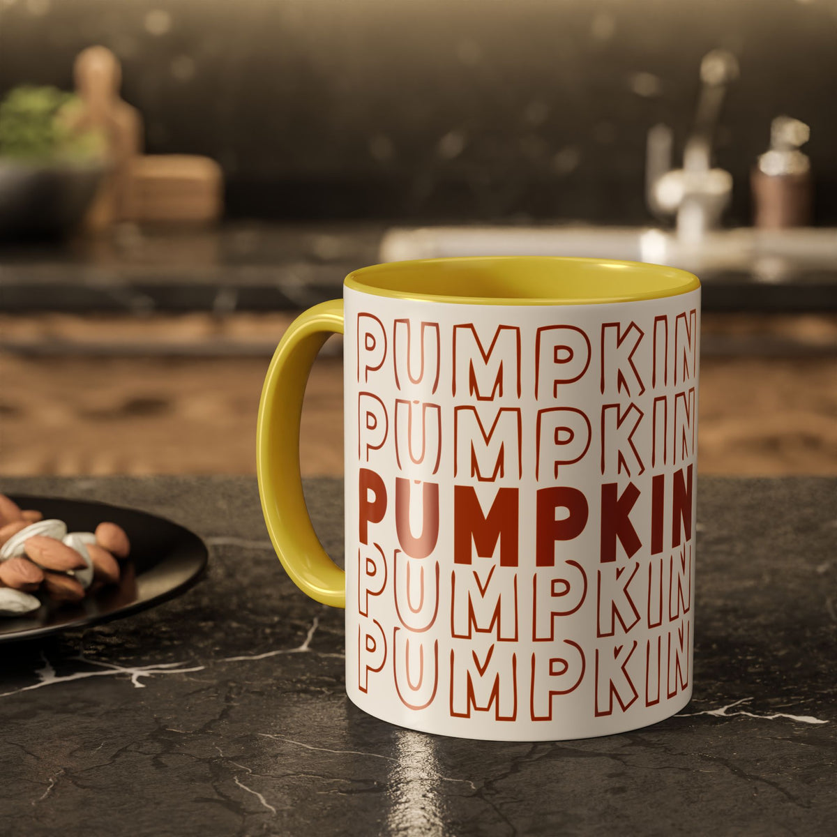 Pumpkin Spice Mug — Repeating 'SPICE' Retro Fall Coffee Cup (11oz/15oz)