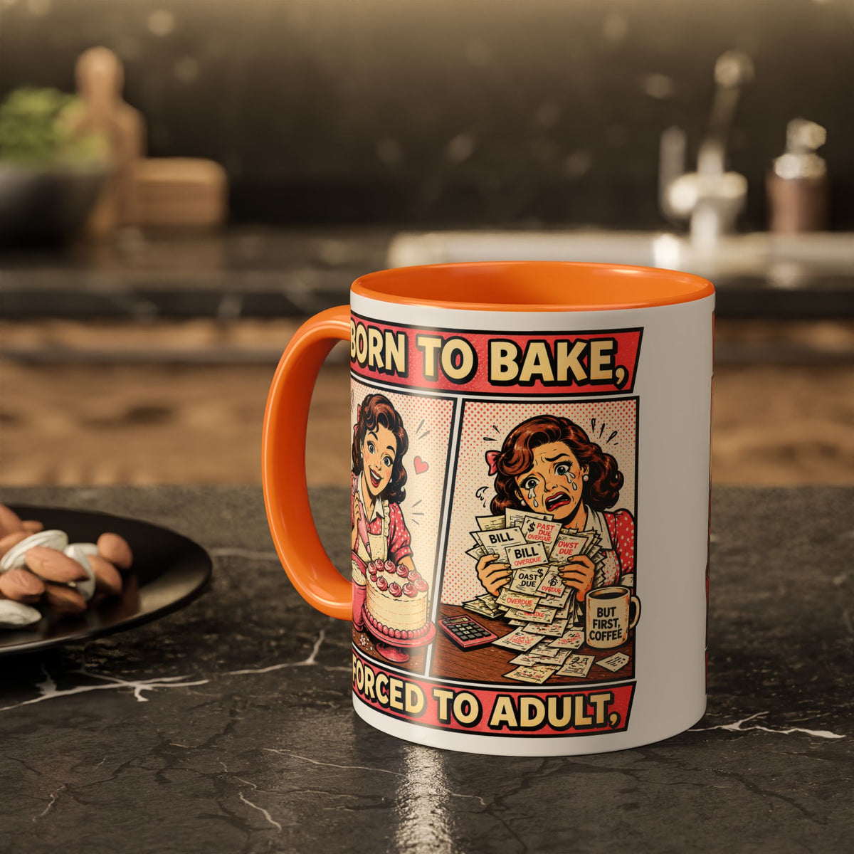 Born to Bake, Forced to Adult Ceramic Mug — Retro Baking Coffee Cup (11oz & 15oz)