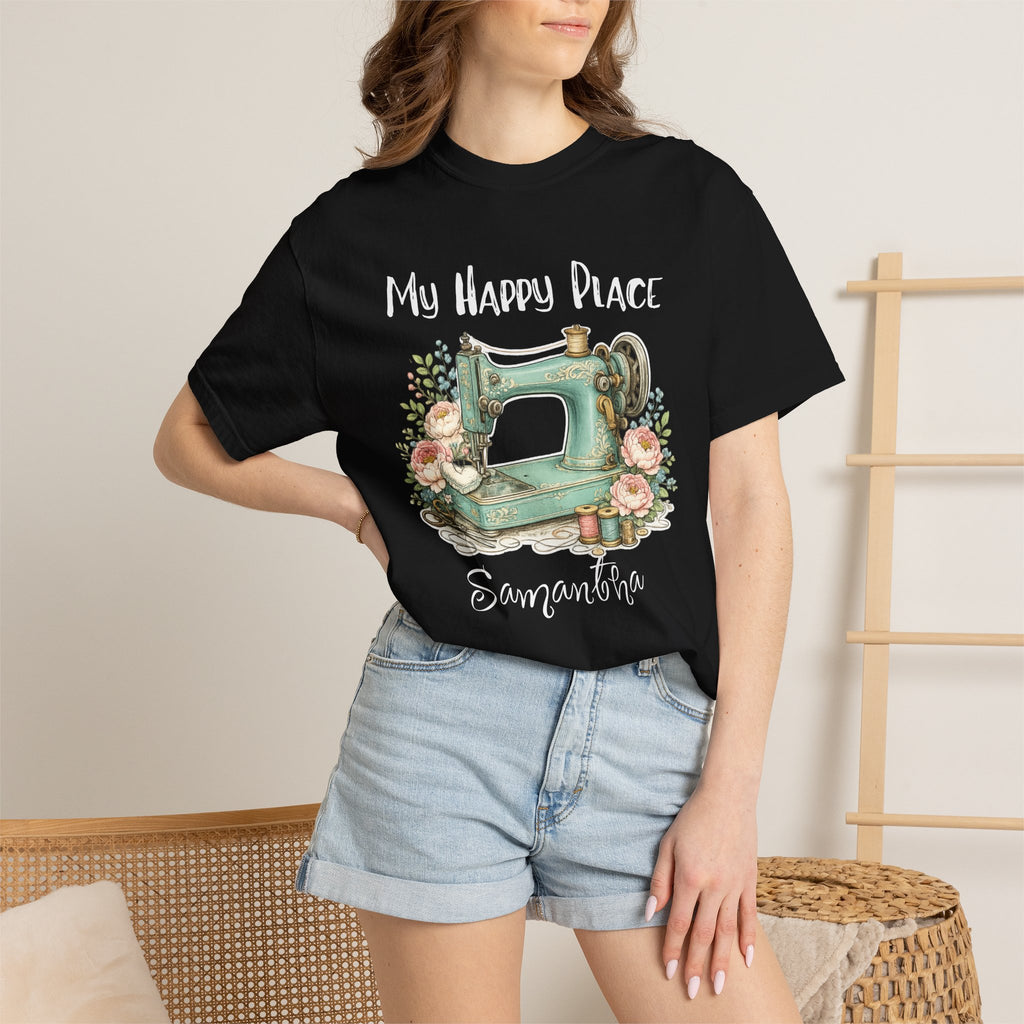 Sewing Lover T-Shirt — "My Happy Place" Vintage Sewing Machine Tee