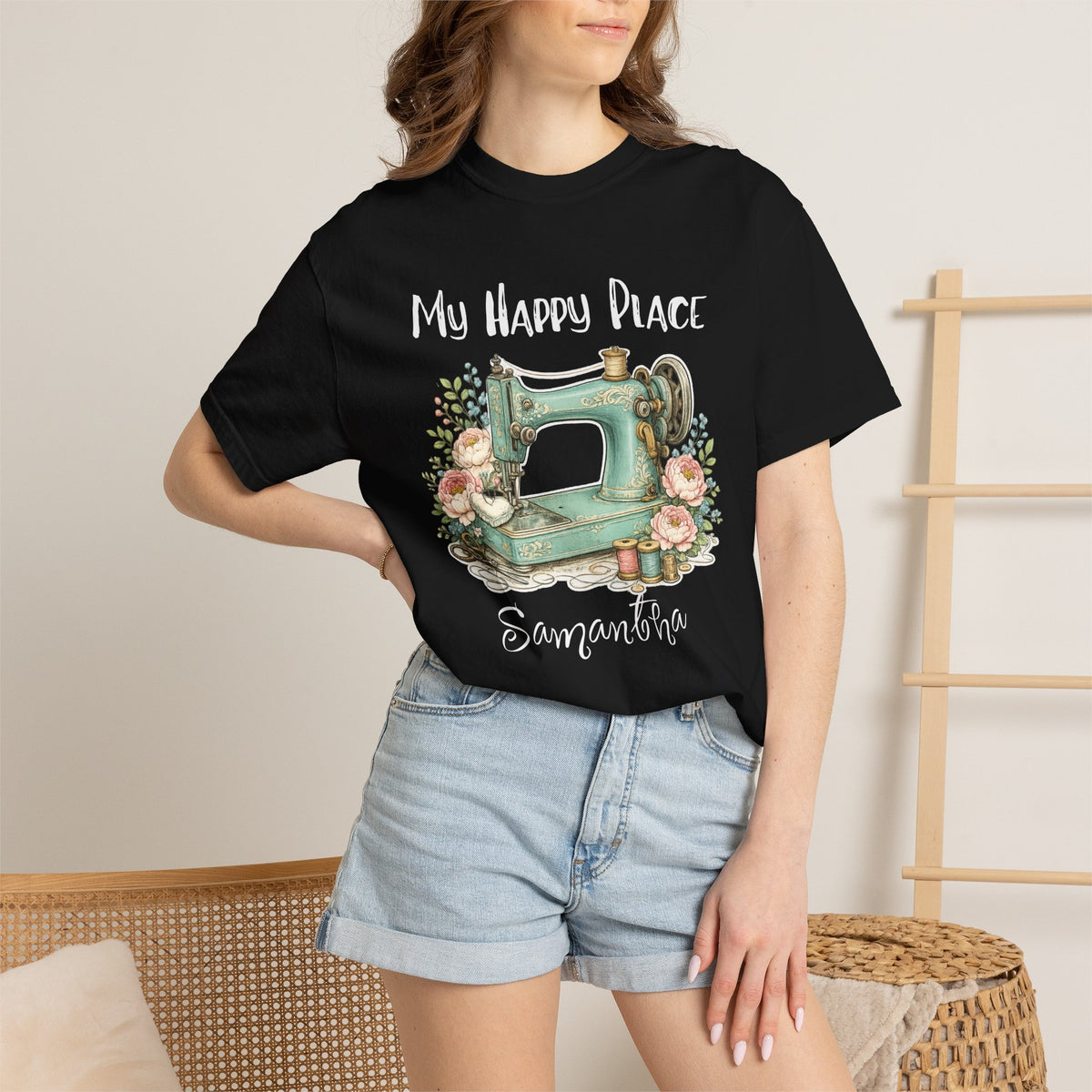 Sewing Lover T-Shirt — "My Happy Place" Vintage Sewing Machine Tee