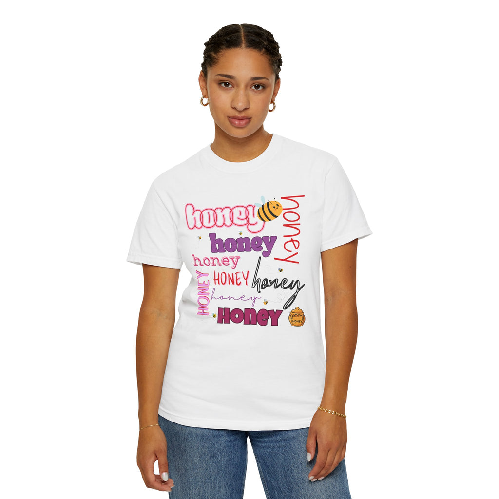Honey Script Graphic T-Shirt — Playful Bee Typography Tee