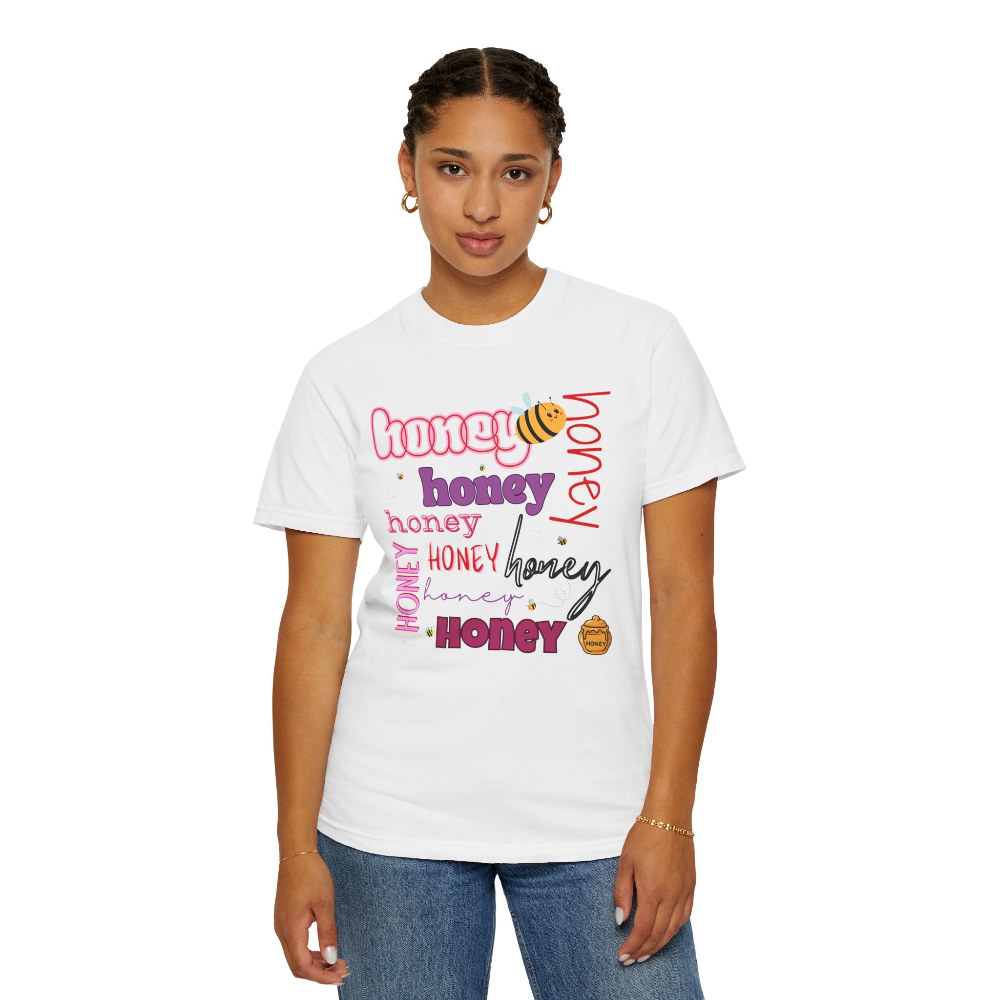 Honey Script Graphic T-Shirt — Playful Bee Typography Tee