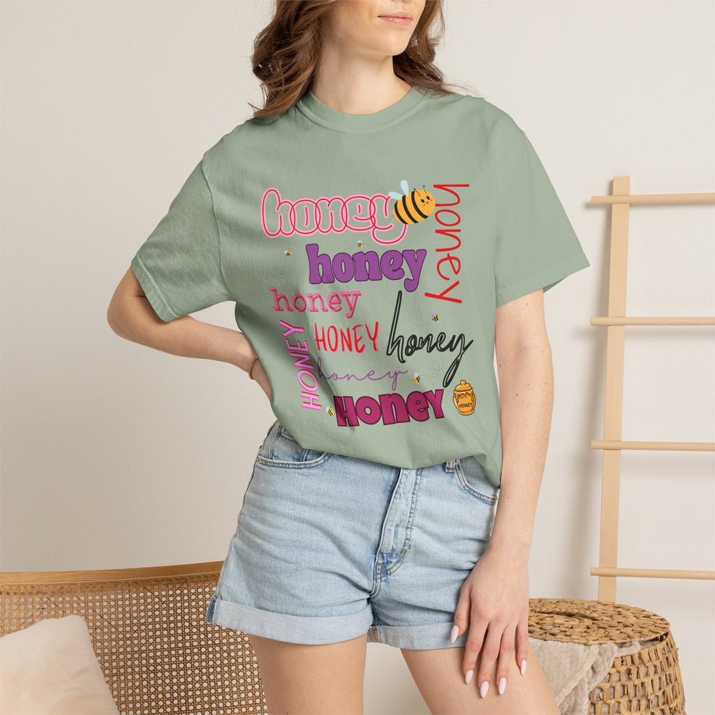Honey Script Graphic T-Shirt — Playful Bee Typography Tee