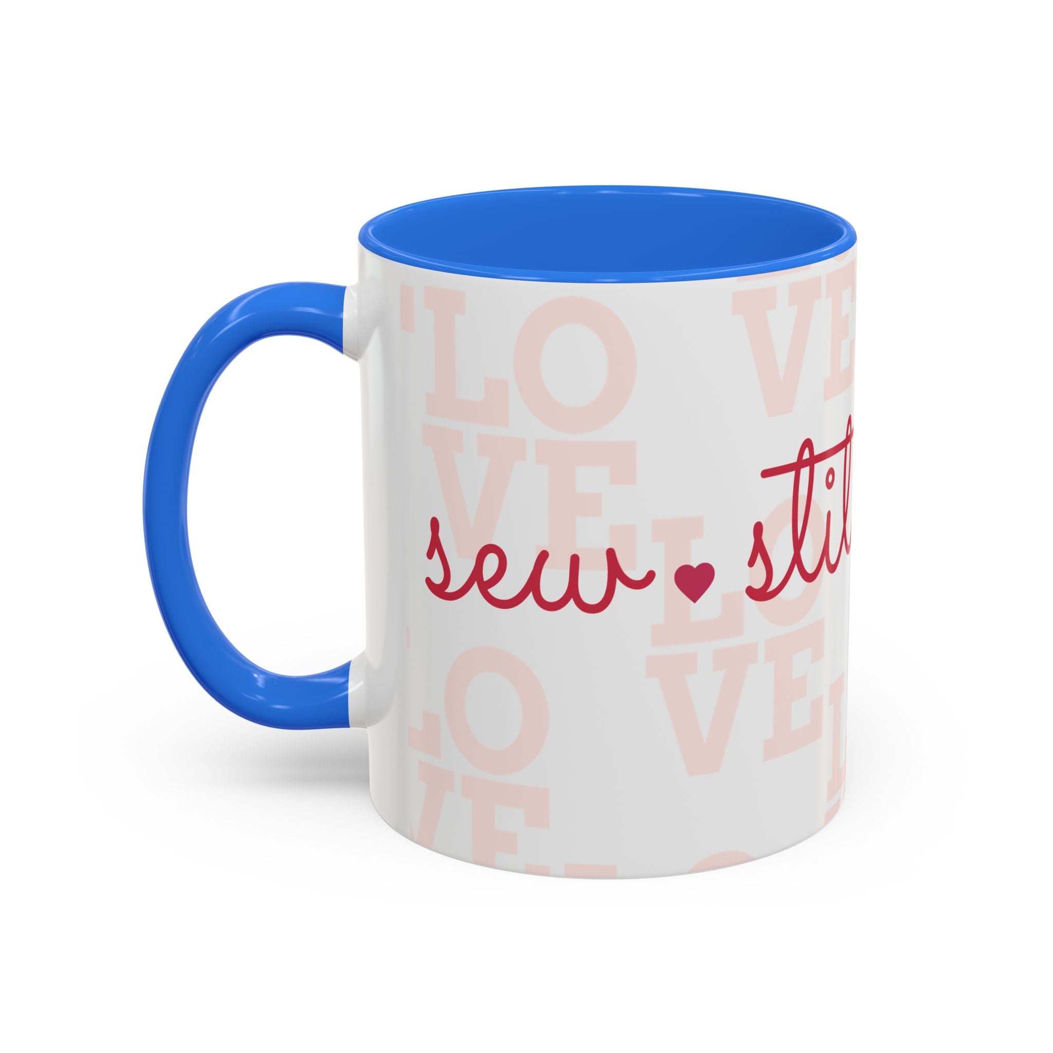 Love Quilting script mug | Colorful ceramic coffee cup