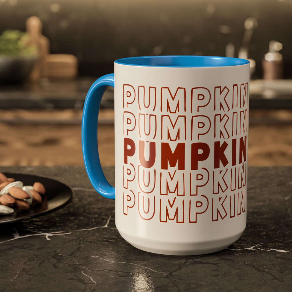 Pumpkin Spice Mug — Repeating 'SPICE' Retro Fall Coffee Cup (11oz/15oz)