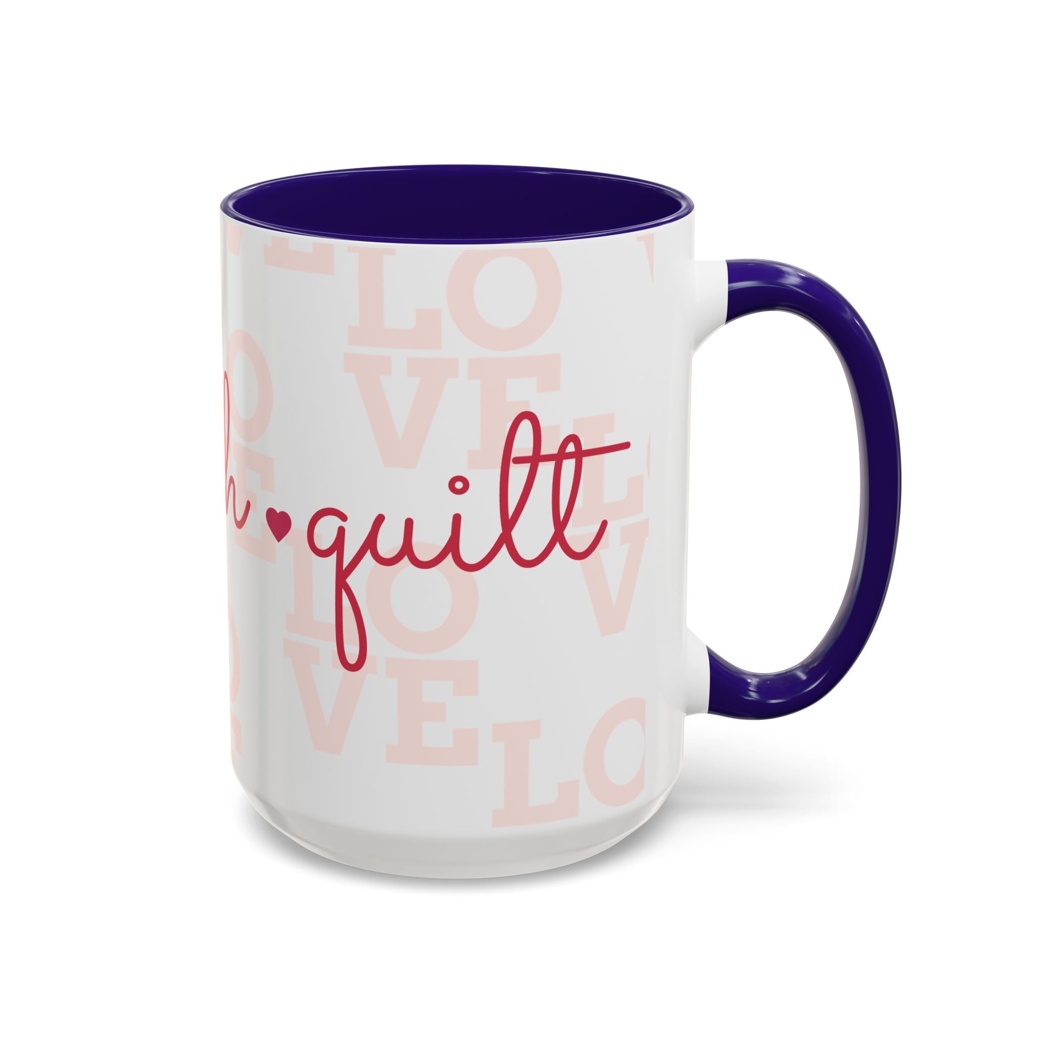 Love Quilting script mug | Colorful ceramic coffee cup