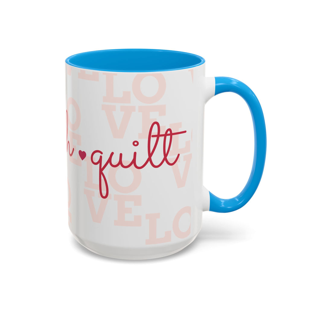 Love Quilting script mug | Colorful ceramic coffee cup