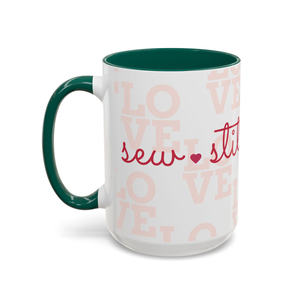 Love Quilting script mug | Colorful ceramic coffee cup