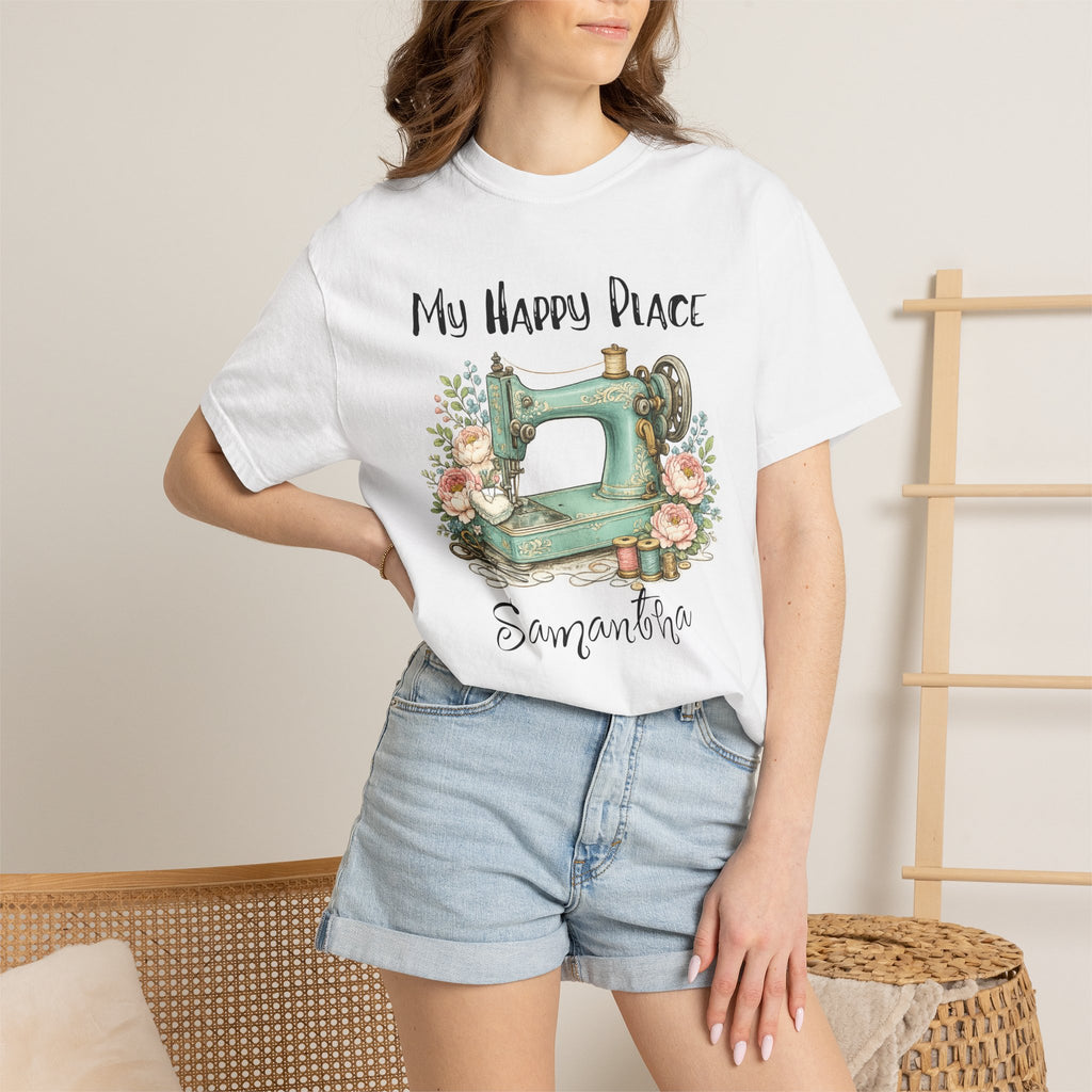 Sewing Lover T-Shirt — "My Happy Place" Vintage Sewing Machine Tee