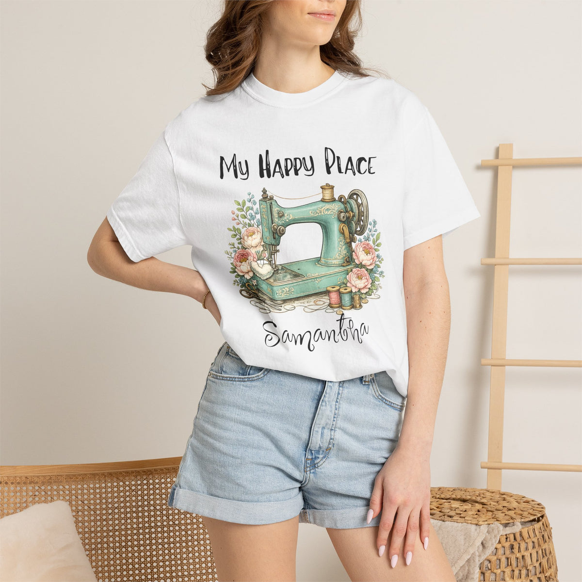 Sewing Lover T-Shirt — "My Happy Place" Vintage Sewing Machine Tee