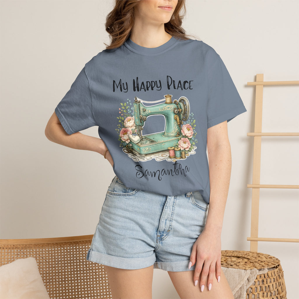 Sewing Lover T-Shirt — "My Happy Place" Vintage Sewing Machine Tee
