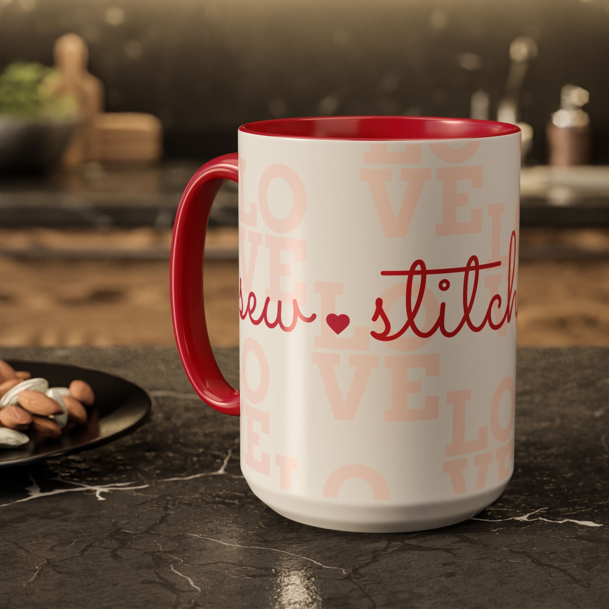 Love Quilting script mug | Colorful ceramic coffee cup