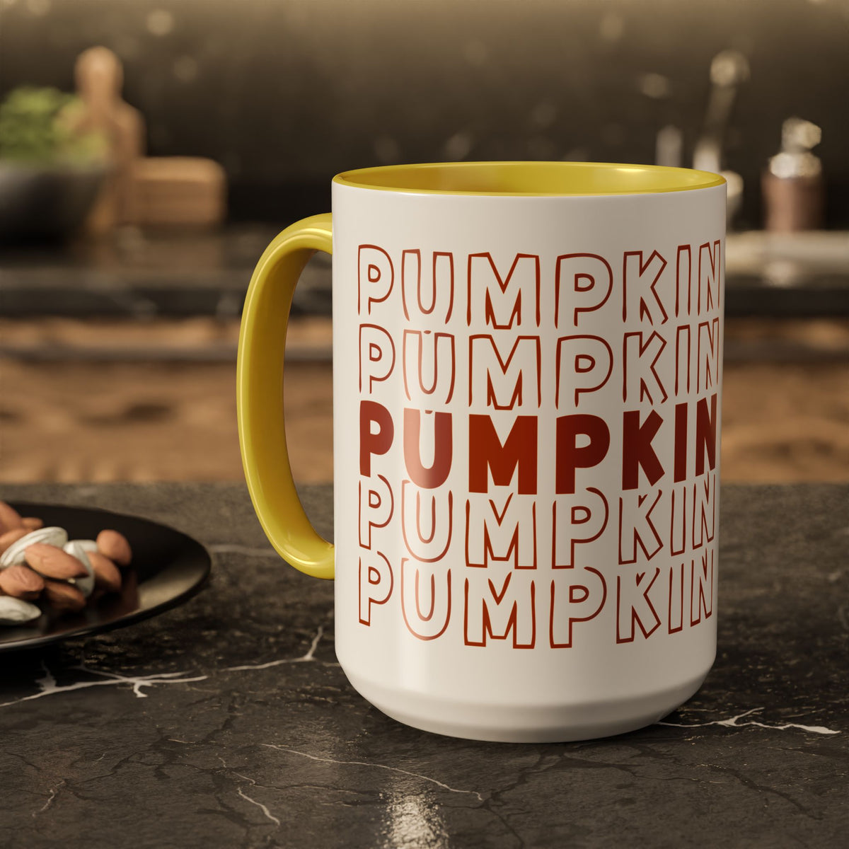 Pumpkin Spice Mug — Repeating 'SPICE' Retro Fall Coffee Cup (11oz/15oz)