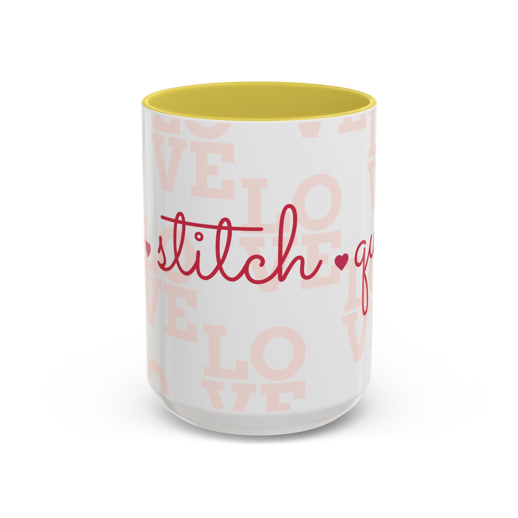 Love Quilting script mug | Colorful ceramic coffee cup