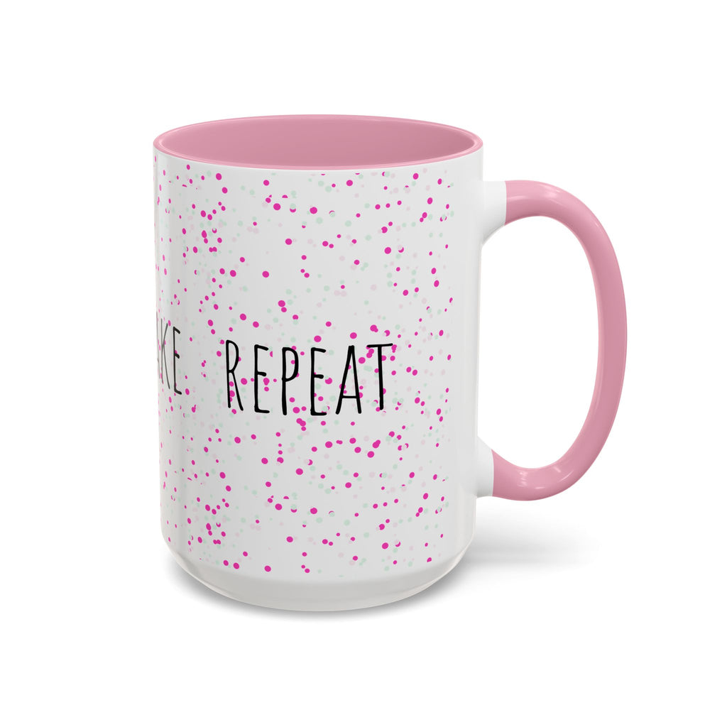 Eat Sleep Bake Repeat Mug | Pink Confetti Ceramic Coffee Cup (11oz, 15oz)