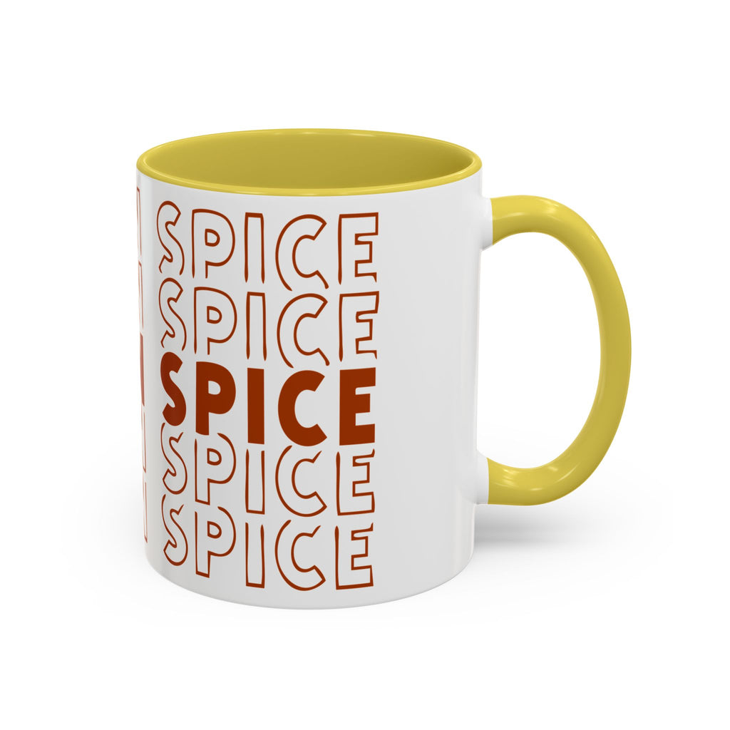 Pumpkin Spice Mug — Repeating 'SPICE' Retro Fall Coffee Cup (11oz/15oz)