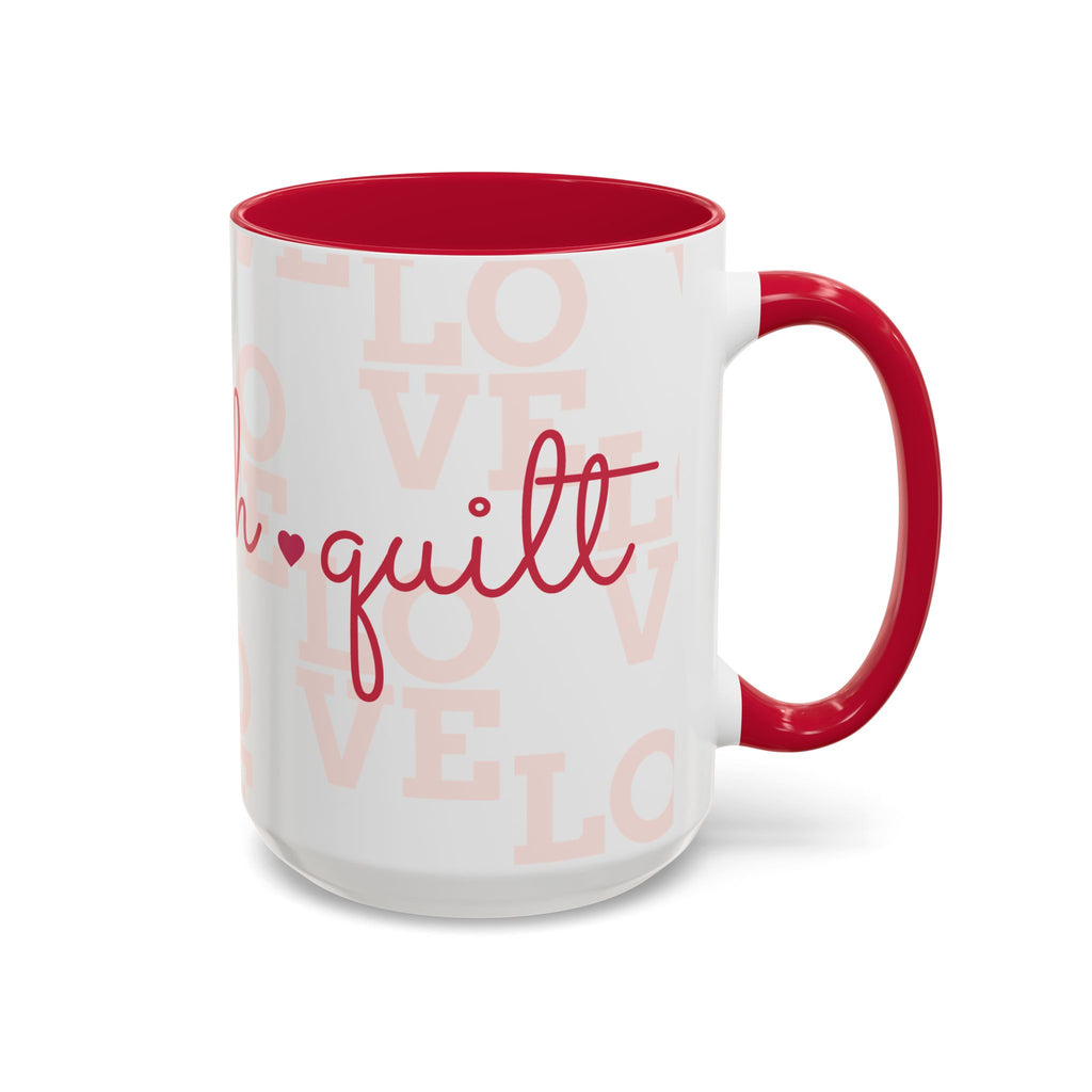 Love Quilting script mug | Colorful ceramic coffee cup
