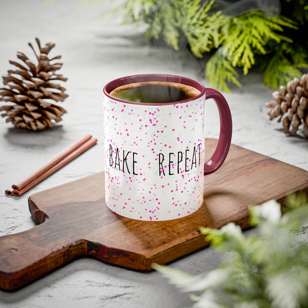 Eat Sleep Bake Repeat Mug | Pink Confetti Ceramic Coffee Cup (11oz, 15oz)