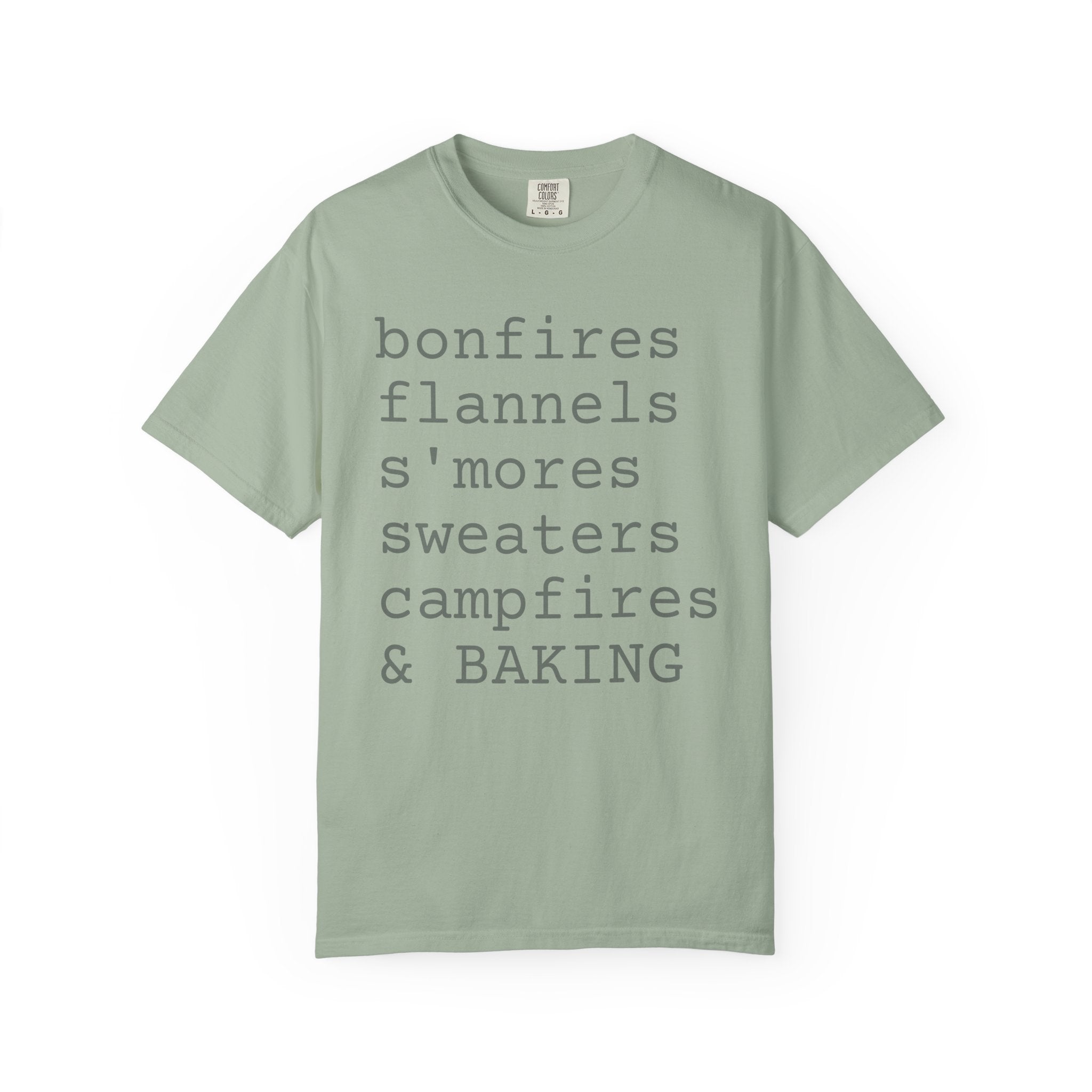 bonfires flannels s'mores sweaters campfires & BAKING T-shirt | Cozy Fall Typography Tee